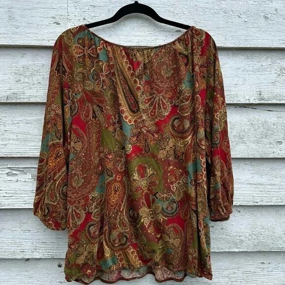Lauren Ralph Lauren scoop neck long balloon sleeve blouse Paisley plus size - Picture 6 of 6